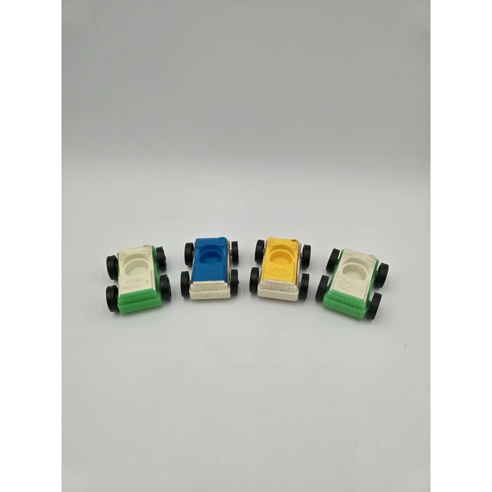 Lot Of 4 Vintage Fisher Price Little People Cars Green Yellow Blue Marked Wheels